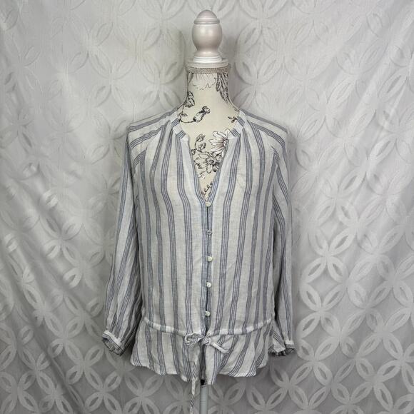 Rails Marti Cayman Striped Linen Blue White Blouse Size S - Picture 10 of 13